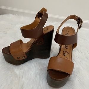 Lanvin Wedge Wood Platform Sandals - Size 36